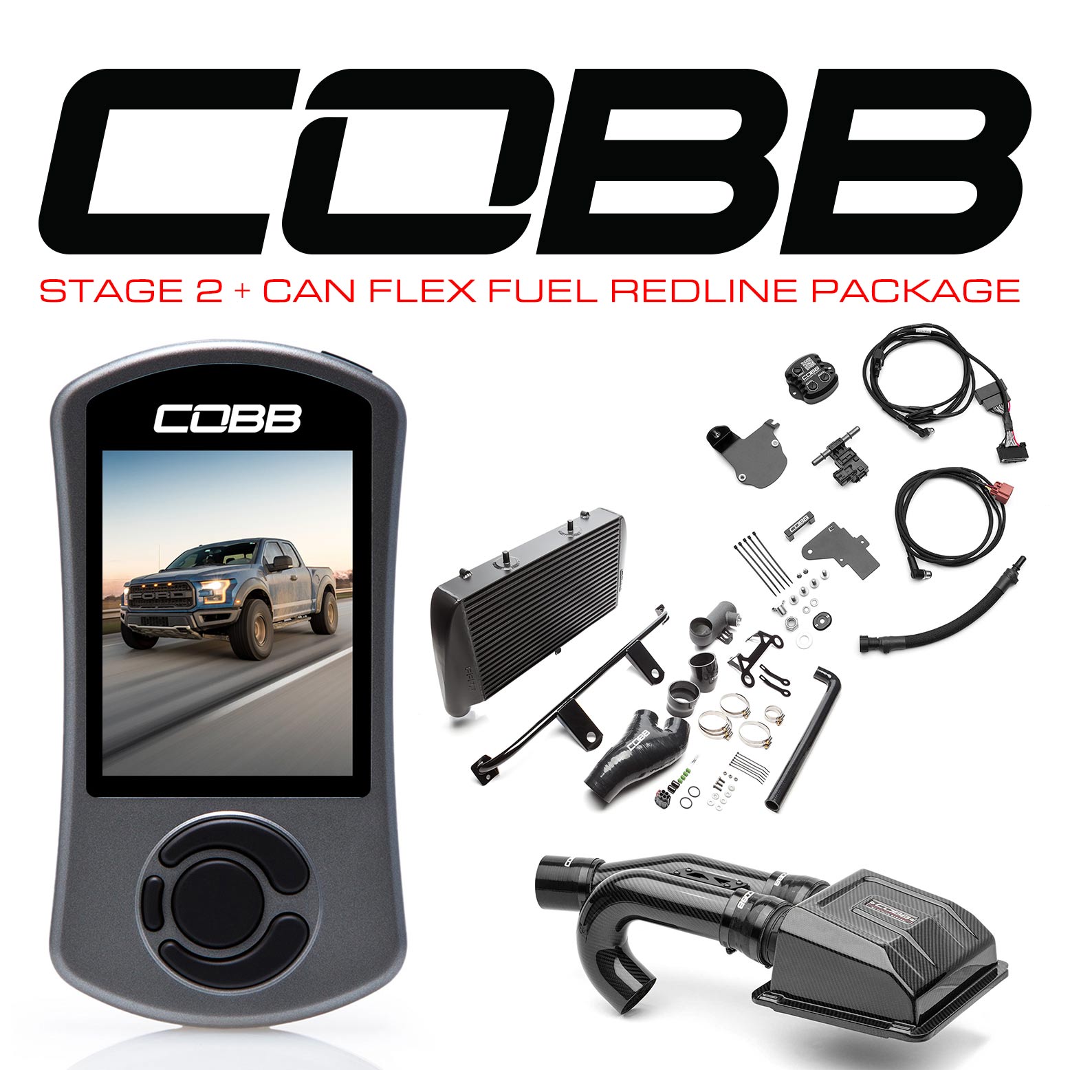Ford Stage 2 + CAN Flex Fuel Redline Carbon Fiber Power Package Black with TCM F-150 Ecoboost Raptor