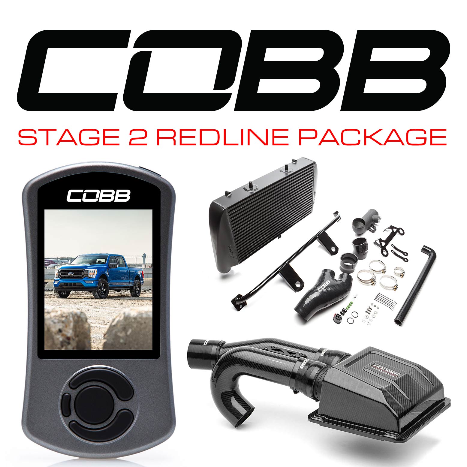 Stage 2 Redline Carbon Fiber Intake Power Package Black FMIC Ford F-150 Tremor 2021-2022