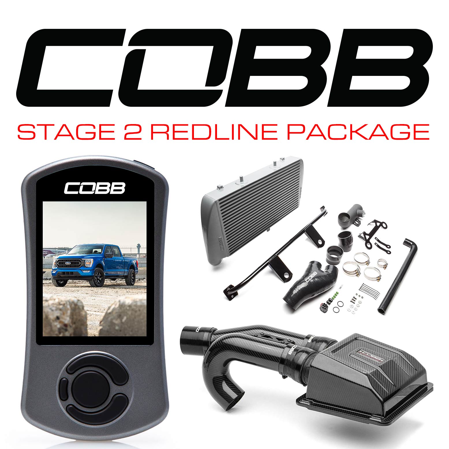 Stage 2 Redline Carbon Fiber Intake Power Package Silver FMIC Ford F-150 Tremor 2021-2022