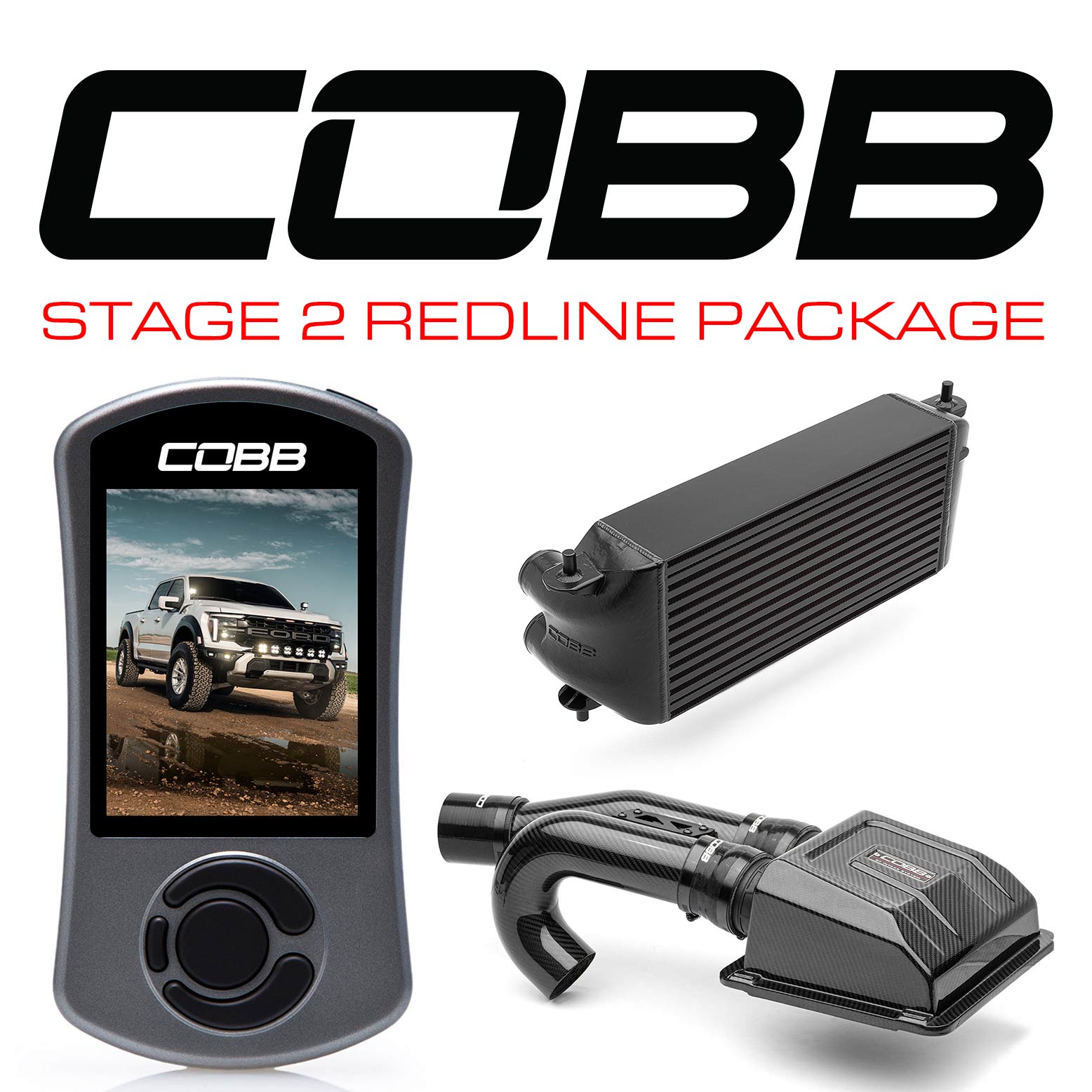 Stage 2 Redline Carbon Fiber Power Package Black (Factory Location Intercooler) for Ford Raptor 2024-2025