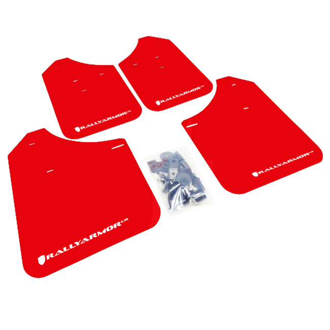 Rally Armor UR Mudflaps Red Urethane White Logo Subaru STI 2004-2007, WRX Sedan/Wagon 2002-2007