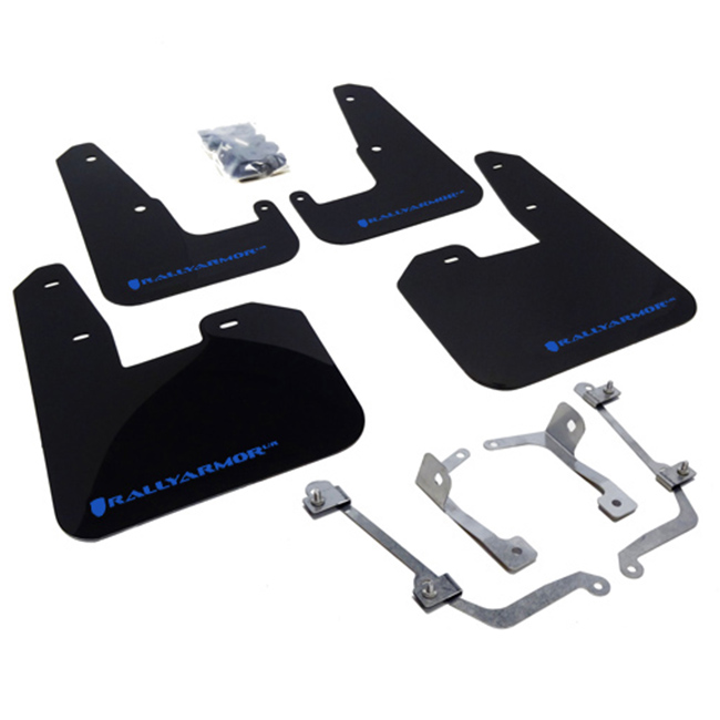 Rally Armor UR Mudflaps Black Urethane Blue Logo V2 Subaru STI Hatch 2008-2014, WRX Hatch 2011-2014