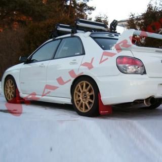 Rally Armor UR Mudflaps Red Urethane White Logo Subaru STI 2004-2007, WRX Sedan/Wagon 2002-2007