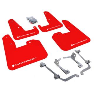 Rally Armor UR Mudflaps Red Urethane White Logo V2 Subaru STI Hatch 2008-2014, WRX Hatch 2011-2014